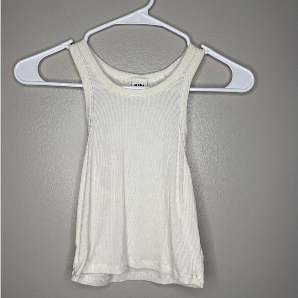 Aritzia Sunday Best High Neck Ribbed Off White Womens Cropped Tank Top